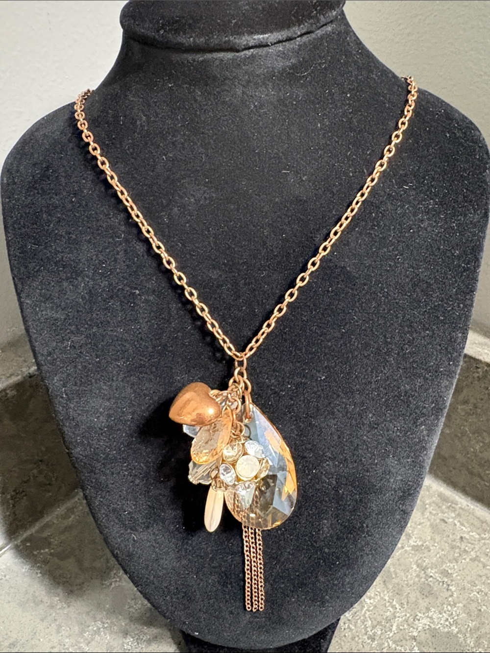 Gold-Tone Cluster Pendant Necklace with Crystal Accent
